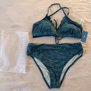 CUPSHE Blue Scalloped Bikini Set